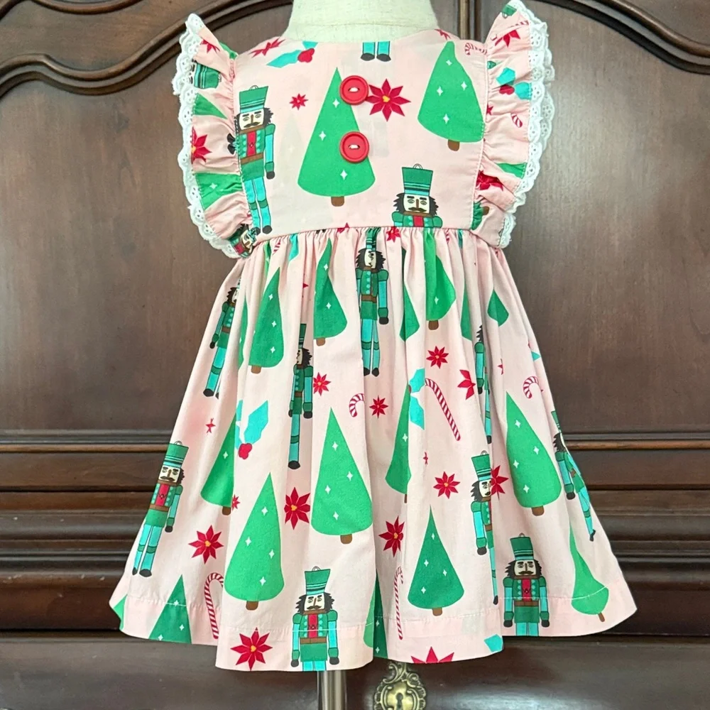 Eleanor Rose Christmas Dress 18M Pink Green Nutcracker Tree Holiday Boutique